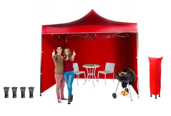 Namiot handlowy 3x3 mobilny przenośny gruby 420D czerwony gratis 3 ścianki