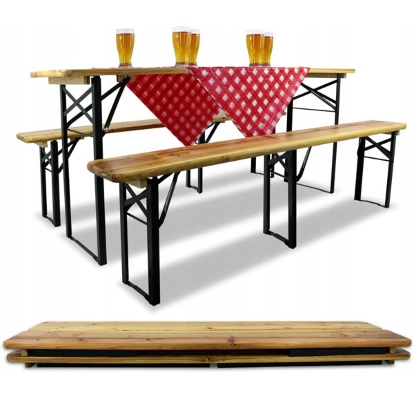 Stół z ławkami cateringowy zestaw na festyn meble ogrodowe biesiadne